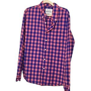 Aeropostale Mens LG Gingham Plaid Button Down Shirt Pinkish Orange Blue